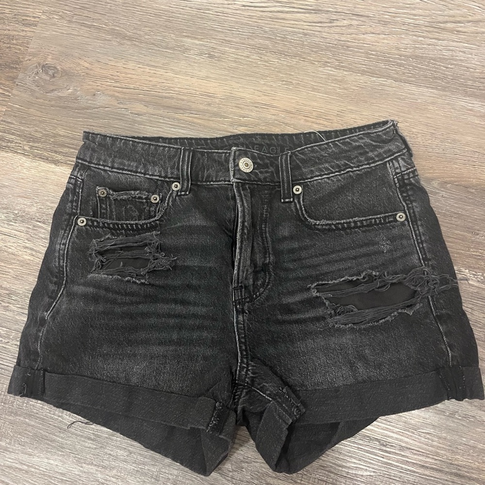 American Eagle Outfitters Black Ripped Jean Shorts
